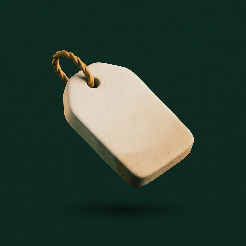 A small 3D price-tag object.
