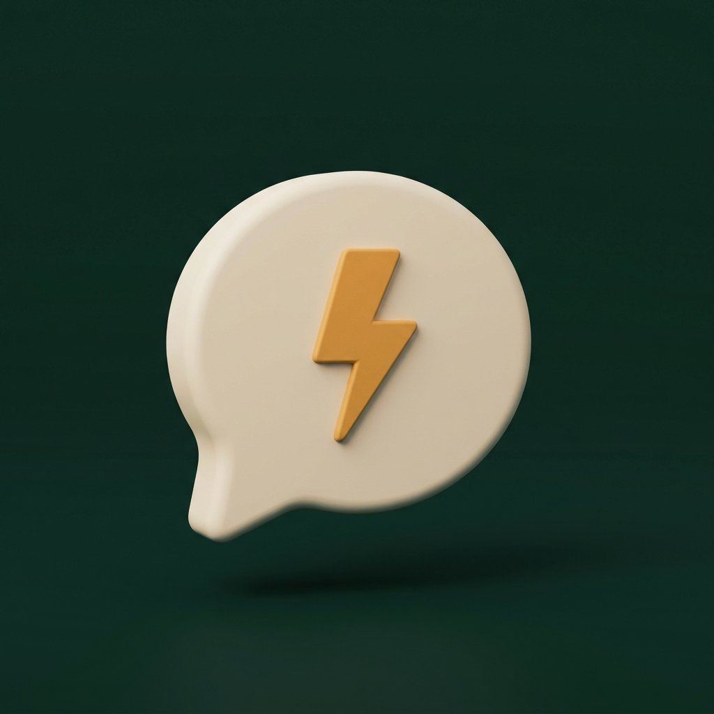 A small 3D speech bubble with a lightning bolt, for fast support.